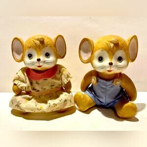 Homco vintage porcelain country mice with moveable joints